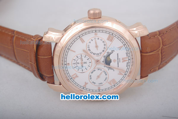 Vacheron Constantin Malte Chronograph Automatic Rose Gold Case with White Dial-Leather Strap - Click Image to Close